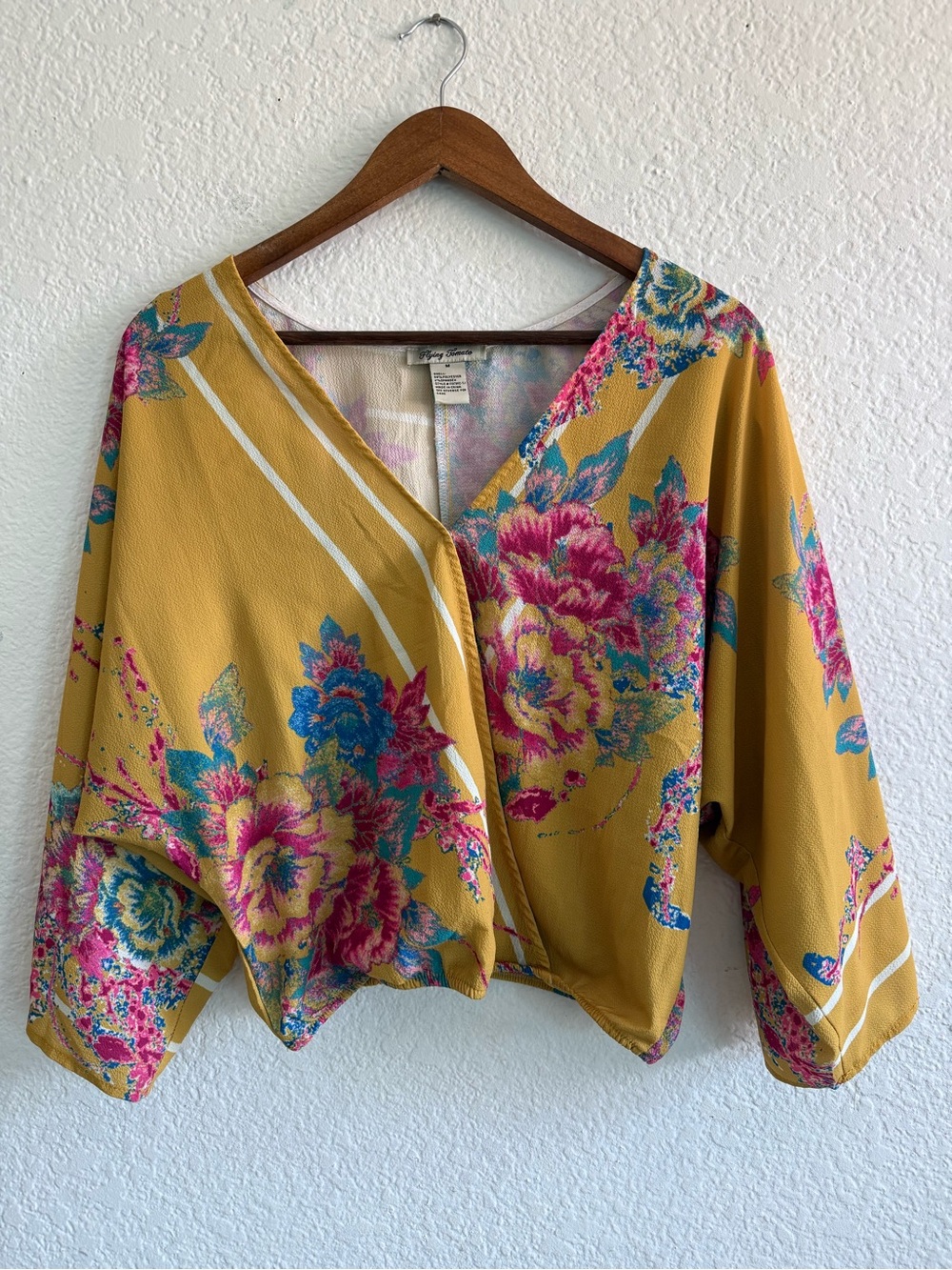 Flying Tomato Mustard Yellow Floral Wrap Blouse